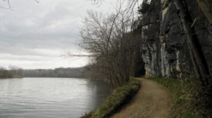 Limestone cliffs and towpath.
