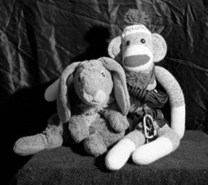 Black & white portriat of Zeus and Emergency Monkey.